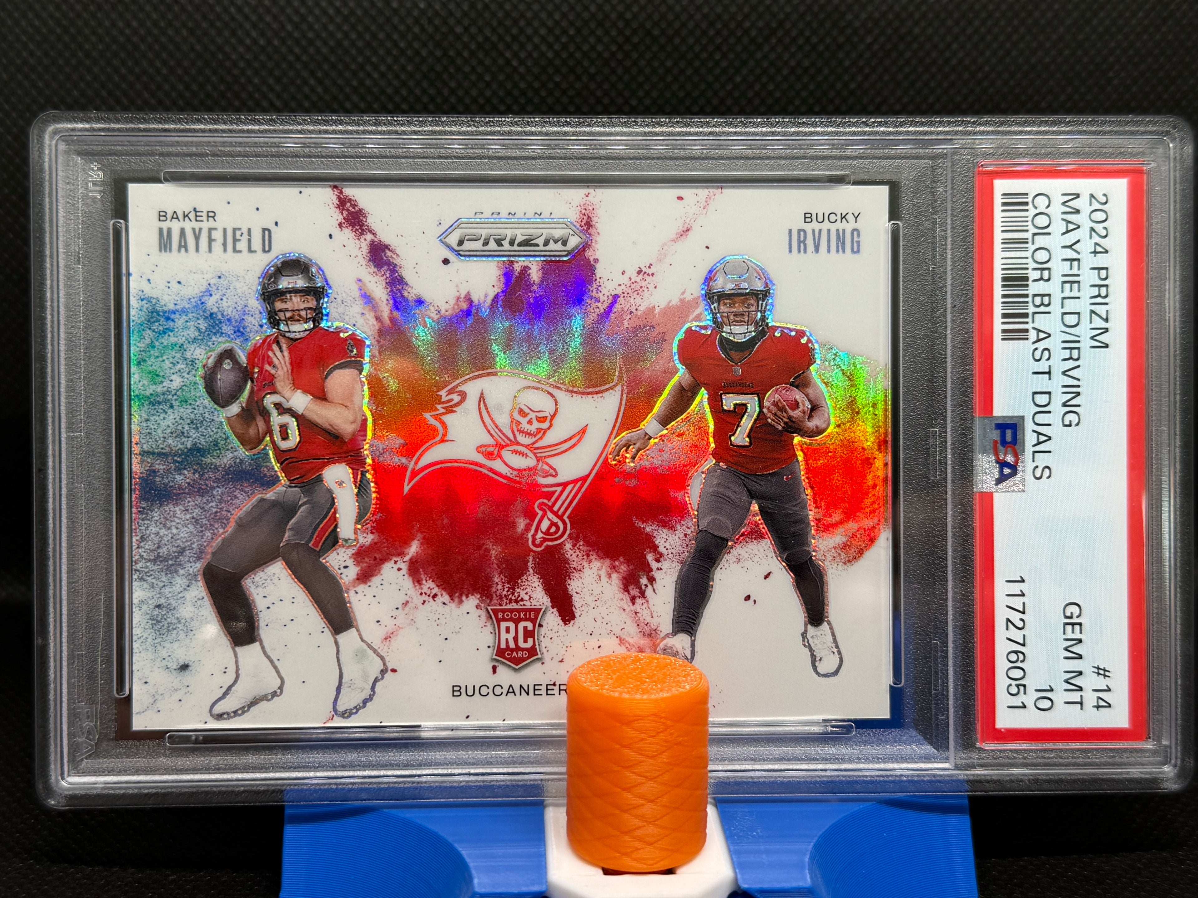 2024 Prizm Dual Color Blast Baker Mayfield and Bucky Irving PSA 10